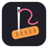 PedalSpace icon: a sewing needle, pink thread and an orange pedal